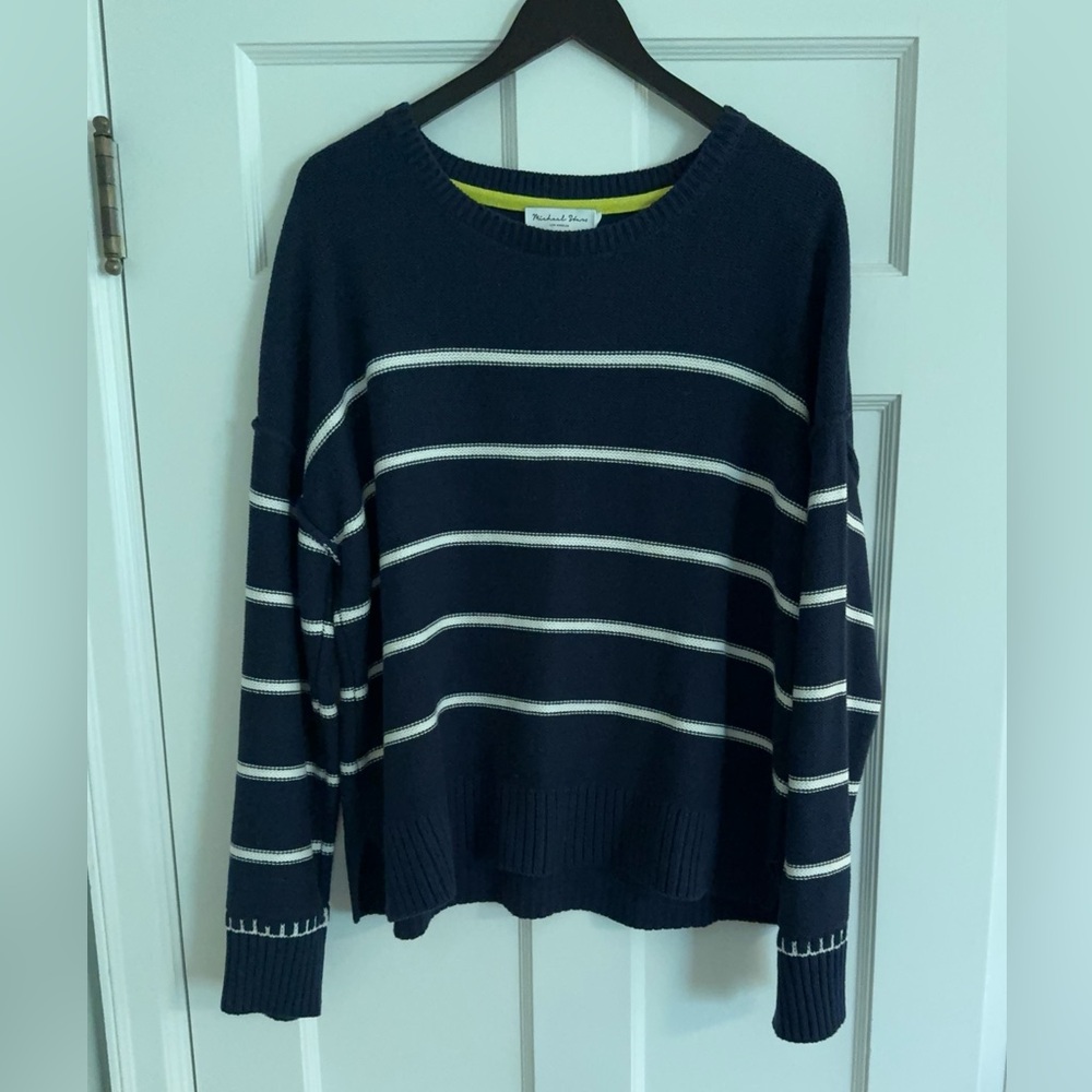NWOT Michael Stars Navy striped cotton sweater XL